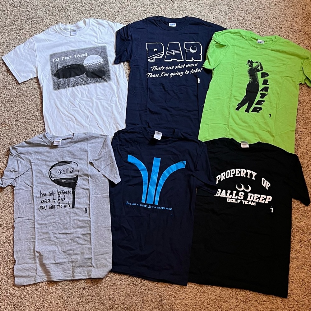 Lot of 5 Funny Golf t-shirts NEW - Mens Size Small Golf Shirts